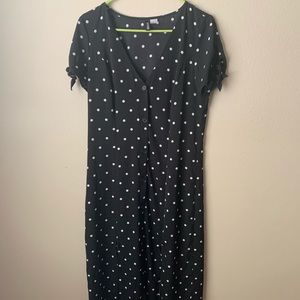 H&M Black Polka Dot Button Up MIDI Dress